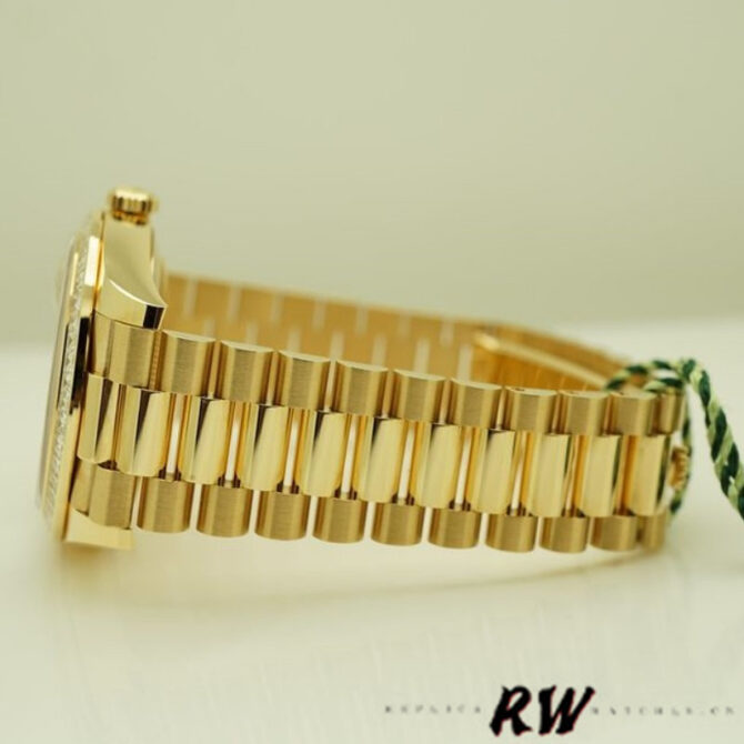 Replica Rolex Day-Date 228398TBR Silver Diagonal Motif Dial Diamond Bezel 40mm Mens Watch