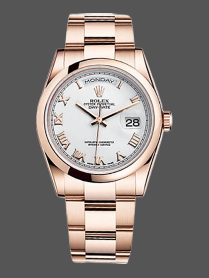 Replica Rolex Day-Date 118205 White Roman Numeral Dial 36mm Unisex Watch