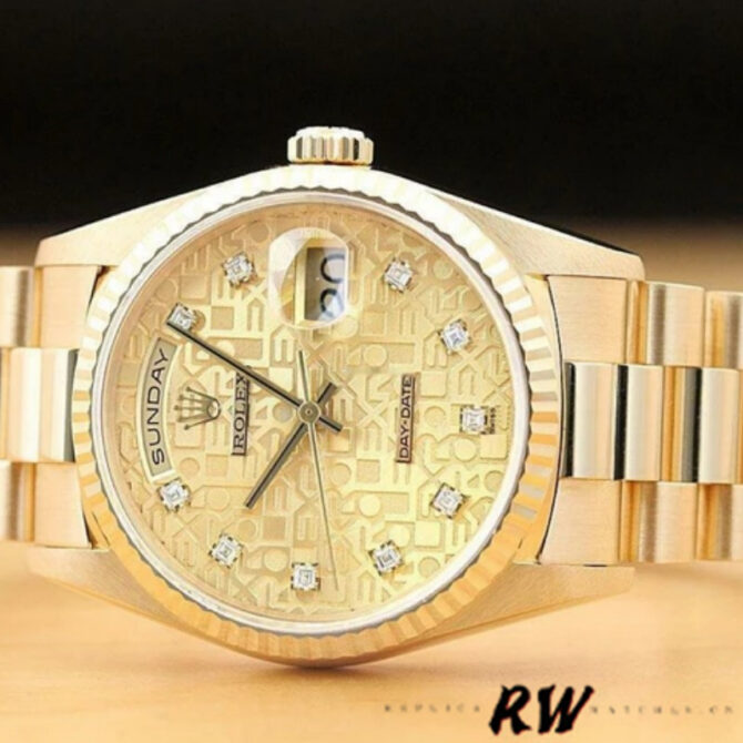 Replica Rolex Day-Date 118238 Yellow Gold Champagne Jubilee Diamond Dial 36mm Unisex Watch