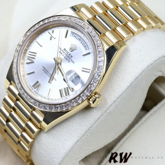 Replica Rolex Day-Date 228396TBR Dark Rhodium Grey Dial Diamond Bezel 40mm Mens Watch