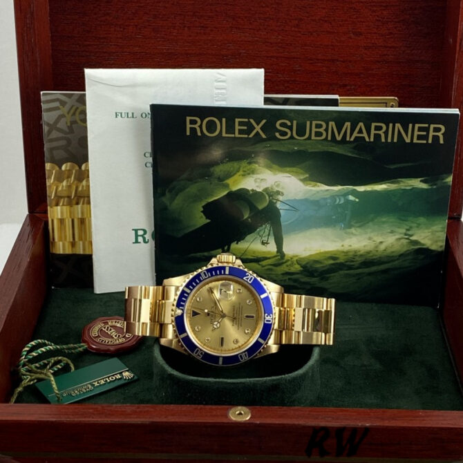Rolex Submariner 16618 Yellow Gold Champagne Dial 40mm Mens Replica Watch