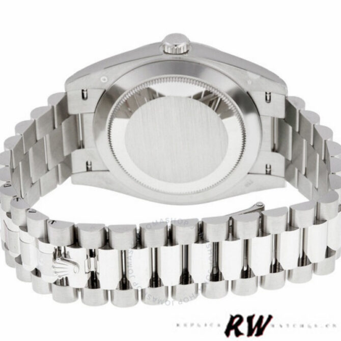 Replica Rolex Day-Date 228239 Silver Quadrant Motif Roman Dial Fluted Bezel 40mm Mens Watch