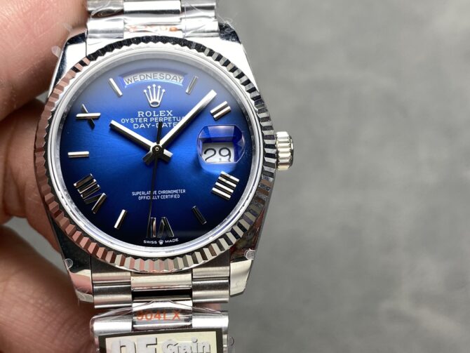 Replica Rolex Day Date 36 White Gold Blue Ombre Dial M128236 0020
