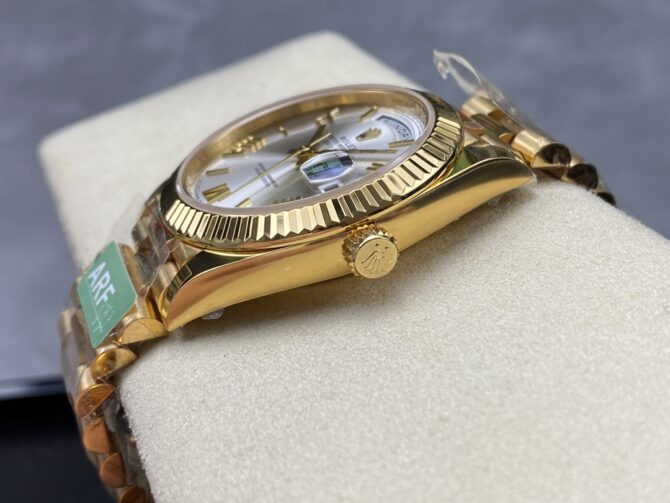 Replica Rolex Day-Date 228238 Black Diamond Dial Fluted Bezel 40mm Mens Watch