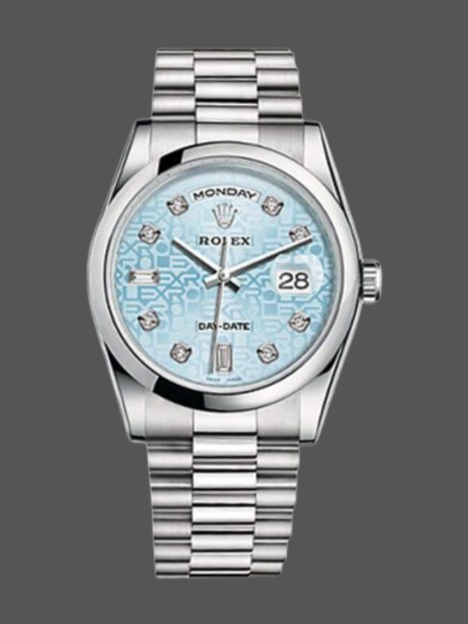 Replica Rolex Day-Date 118206 Ice Blue Diamonds Dial 36mm Unisex Watch