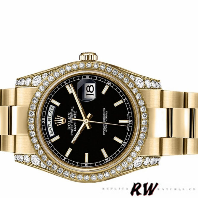 Replica Rolex Day-Date 118388 Black Diamond Dial 36mm Unisex Watch