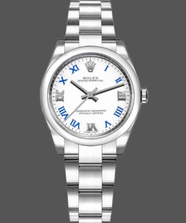 Rolex Oyster Perpetual 177200 White Dial Blue Roman Oyster Bracelet 31mm Lady Replica Watch