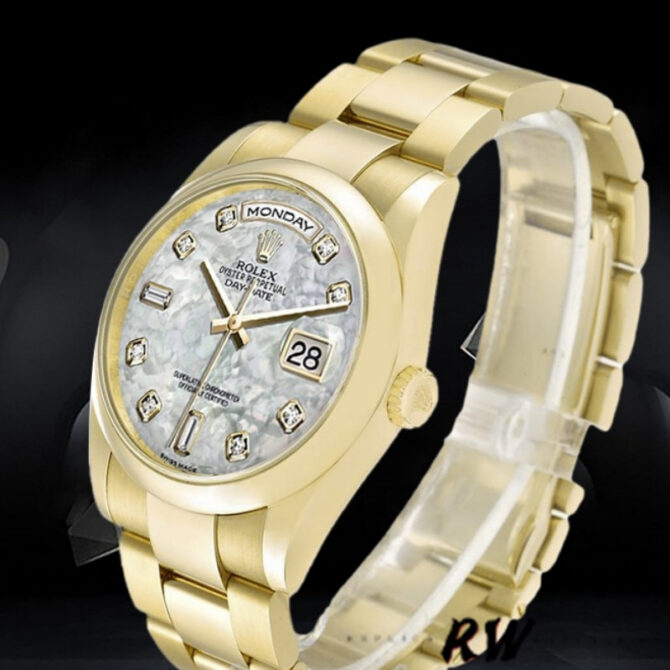 Replica Rolex Day-Date 118208 Mother of Pearl Diamond Dial 36mm Unisex Watch