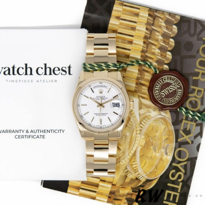 Replica Rolex Day-Date 118208 White Dial Yellow Gold 36mm Unisex Watch