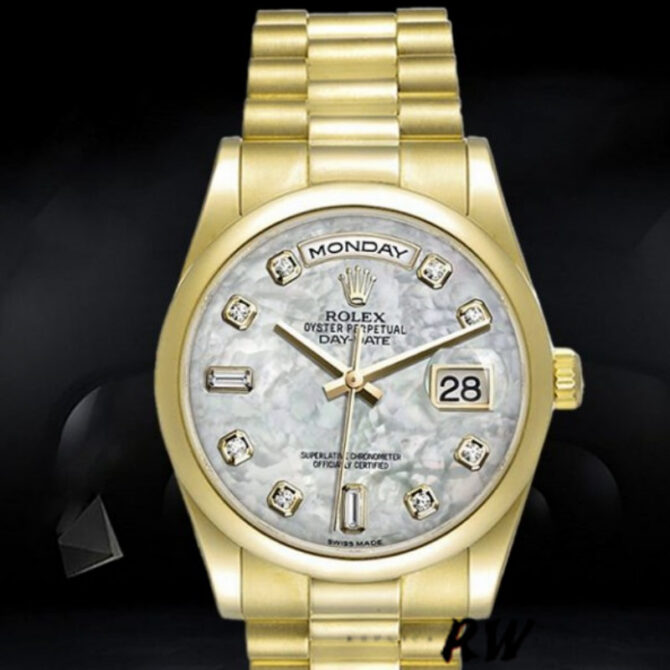 Replica Rolex Day-Date 118208 Yellow Gold Meteorite Grey Diamond Dial 36mm Unisex Watch
