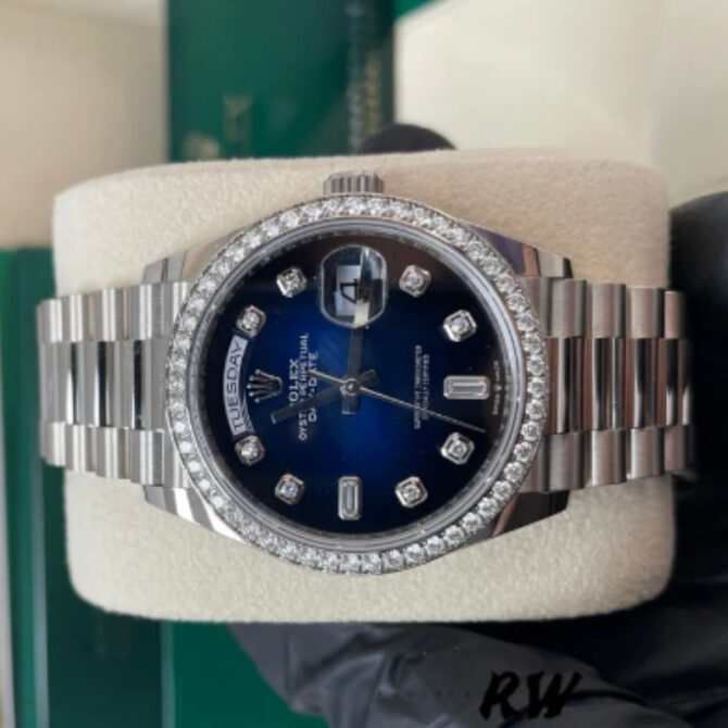 Replica Rolex Day-Date 128349RBR 0010 Blue Ombre Dial Diamond Bezel 36MM Unisex Watch