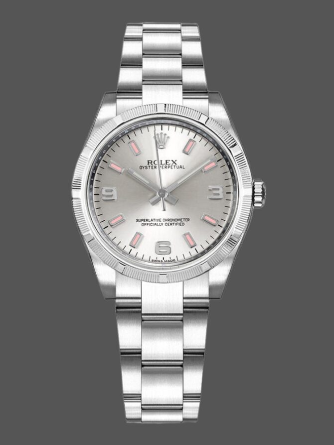 Rolex Oyster Perpetual 177210 Silver Dial Pink Hour Markers 31mm Lady Replica Watch