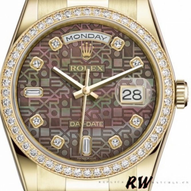 Replica Rolex Day-Date 118388 Black Diamond Dial 36mm Unisex Watch