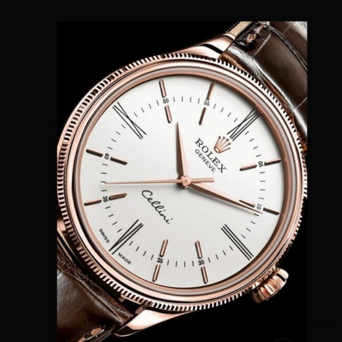 Rolex Cellini Time 50505 Brown Leather Strap White Dial 39mm Mens Replica Watch