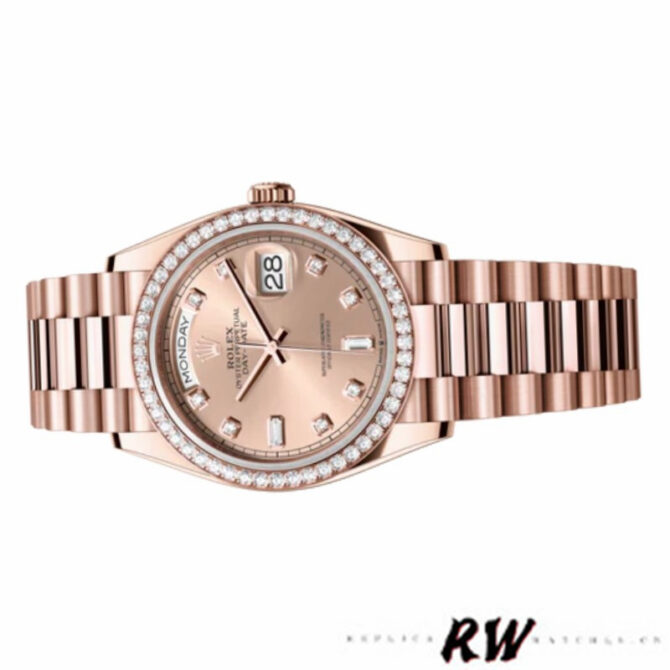 Replica Rolex Day-Date 128345RBR Champagne Rose Dial Everose Gold 36MM Unisex Watch