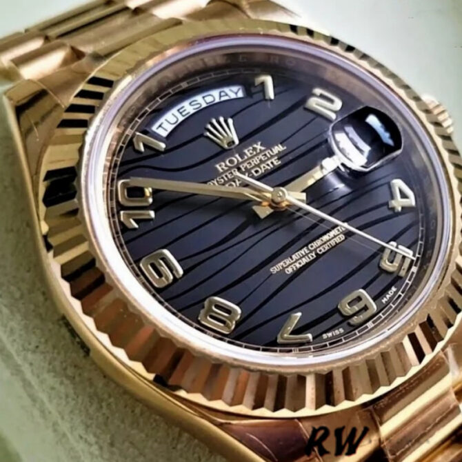 Replica Rolex Day-Date 218238 Wave Black Dial Yellow Gold 41MM Mens Watch