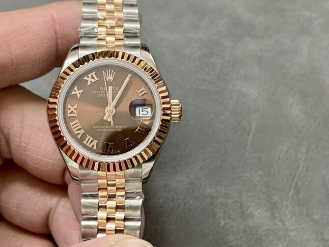 Rolex Datejust 28 Chocolate Index Steel & Rose Gold m279171 0009 Women's Watch