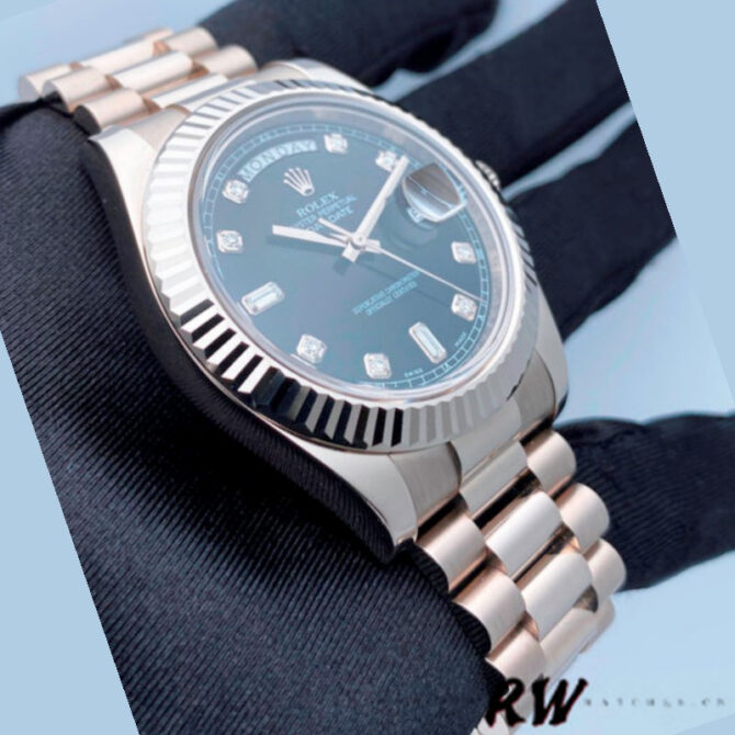 Replica Rolex Day-Date 218239 Diamond Black Dial White Gold 41MM Mens Watch