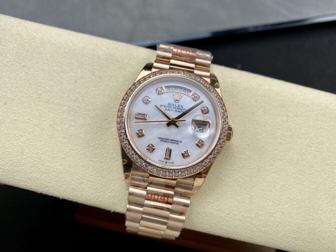 Replica Rolex Day-Date 36MM 128345RBR 0028 Mother of Pearl White Dial Everose Gold Unisex Watch