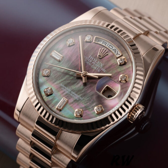 Replica Rolex Day-Date 118235 MOP Black Dial 36mm Unisex Watch