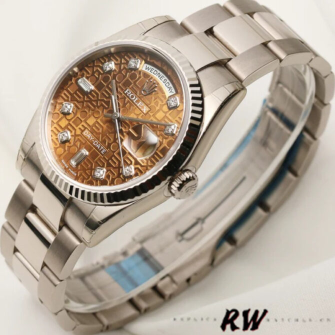 Replica Rolex Day-Date 118239 Mother of Pearl White Dial Fluted Bezel 36mm Unisex Watch