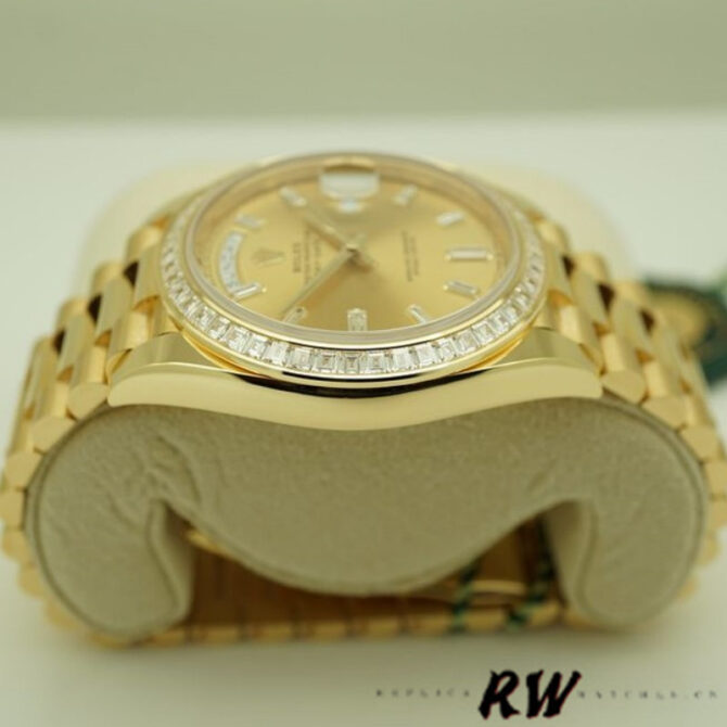 Replica Rolex Day-Date 228398TBR Silver Diagonal Motif Dial Diamond Bezel 40mm Mens Watch