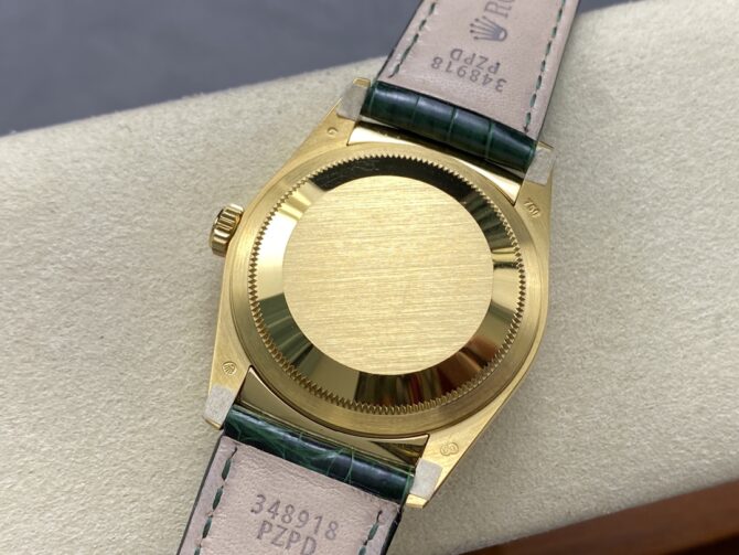 Replica Rolex Day Date 36 Yellow Gold Champagne Dial 118138 0125 Green Strap