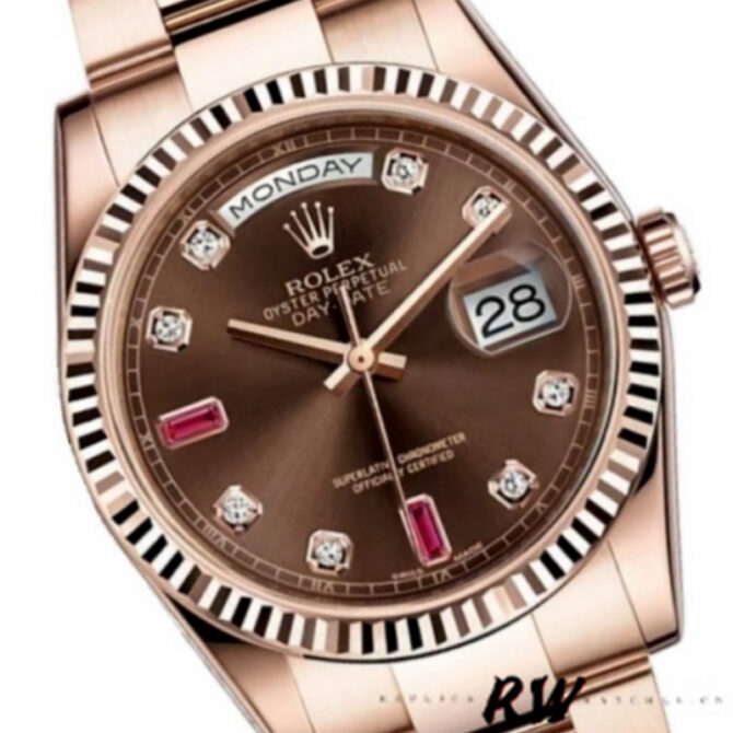Replica Rolex Day-Date 118235 Rose Gold Chocolate Brown Dial 36mm Unisex Watch