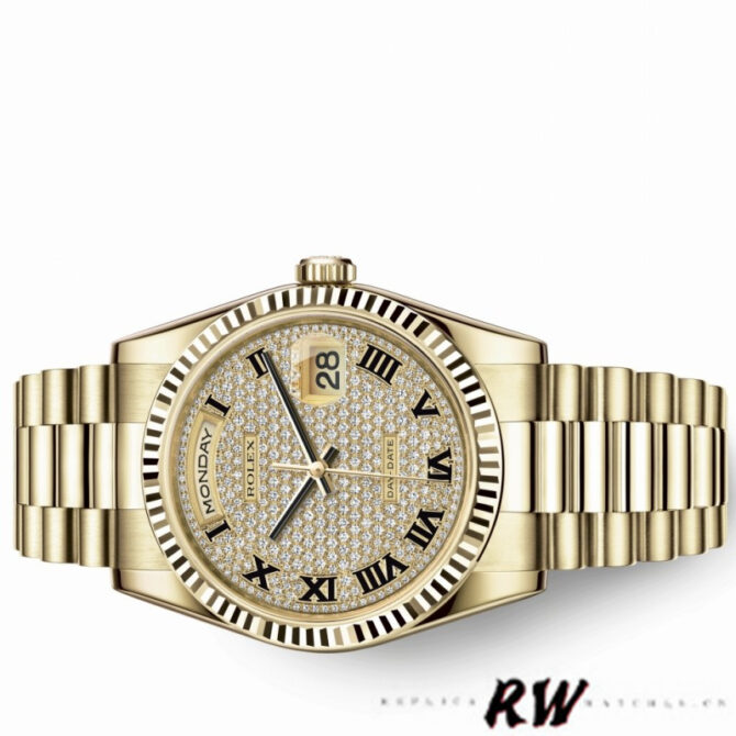 Replica Rolex Day-Date 118238 Pave diamond dial 36mm Unisex Watch