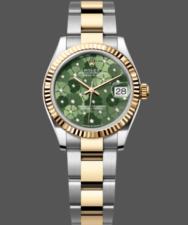 Rolex Datejust 31 Yellow Gold Olive Green Floral Motif Diamond Dial m278273 0031