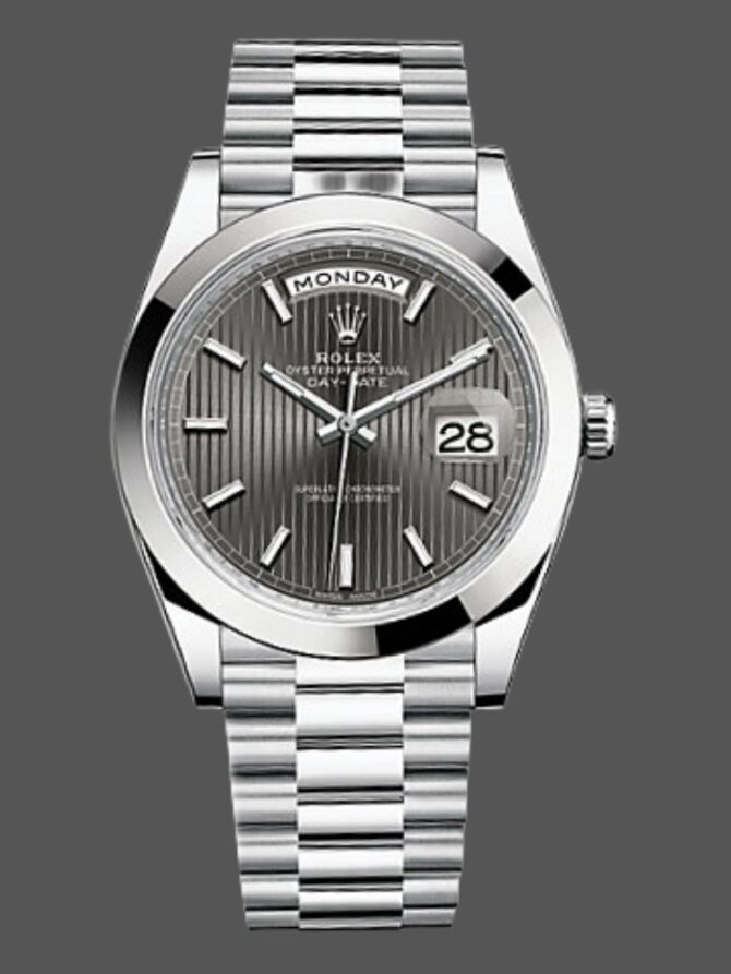 Replica Rolex Day-Date 228206 Dark Rhodium Grey Dial Platinum 40MM Mens Watch