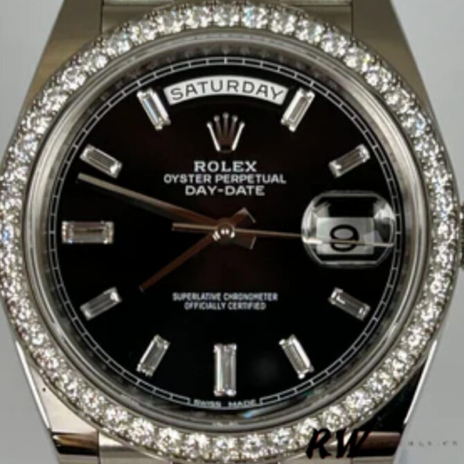 Replica Rolex Day-Date 228349RBR Black Dial Diamond Bezel 40mm Mens Watch
