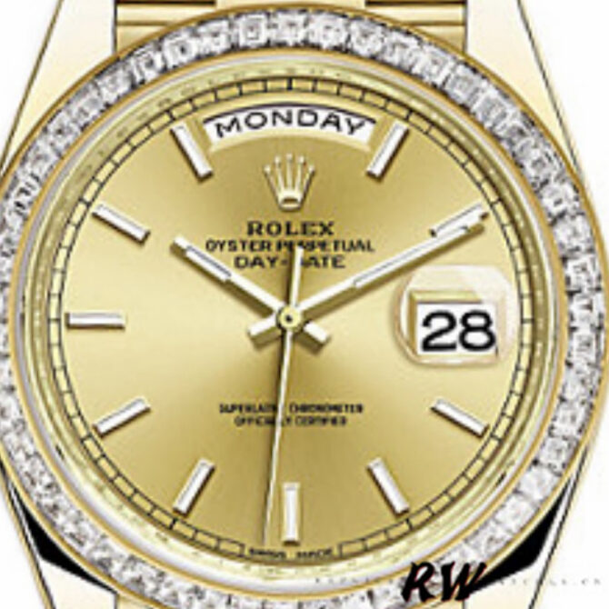 Replica Rolex Day-Date 228348RBR Champagne Roman Dial Diamond Bezel 40mm Mens Watch