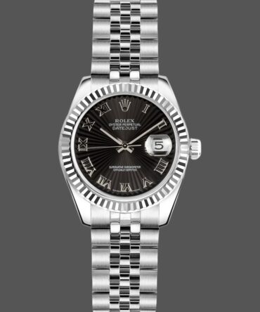 Rolex Datejust 179174 Sunbeam Black Roman Dial Fluted Bezel 26MM Lady Replica Watch