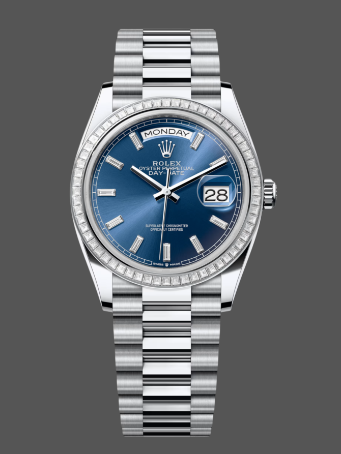 Replica Rolex Day Date 36mm Bright Blue Diamond-Set Dial Diamond-Set Bezel m128396tbr 0024