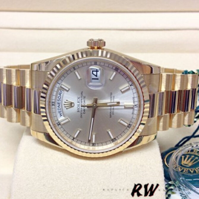 Replica Rolex Day-Date 118209 White Gold Copper Brown Dial 36mm Unisex Watch