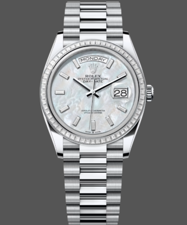 Replica Rolex Day Date 36 MOP Dial Diamond Bezel Platinum m128396tbr 0022