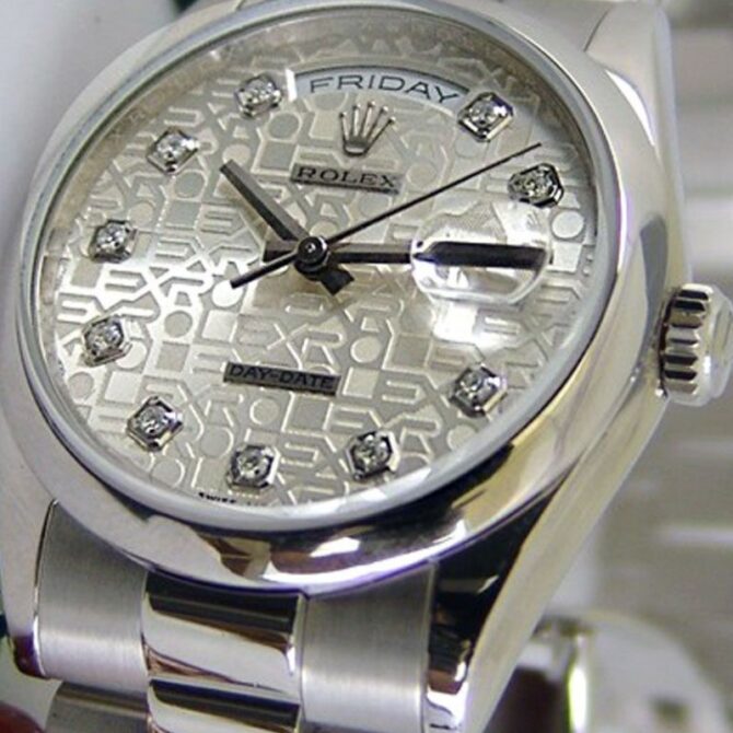 Replica Rolex Day-Date 118206 Jubilee Silver Dial Diamonds 36mm Unisex Watch