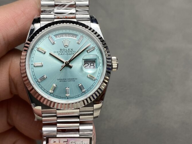 Replica Rolex Day Date 36 Fluted Bezel Platinum Bracelet 128236 0009
