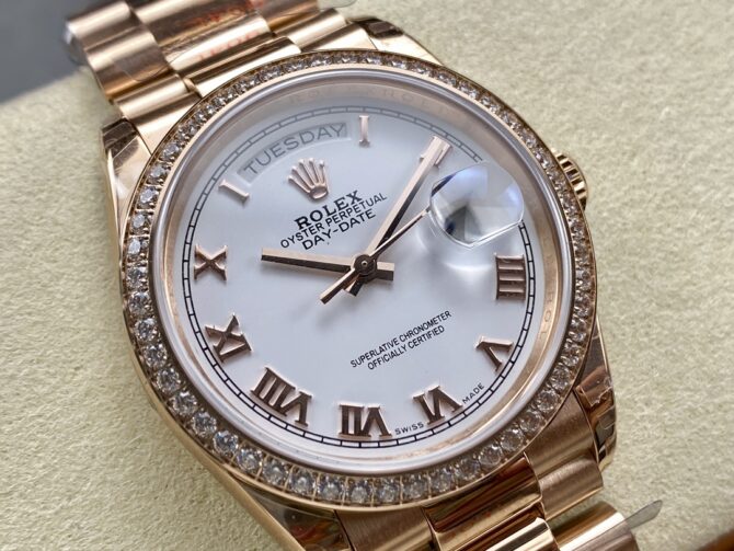 Replica Rolex Day-Date 128345RBR White Dial Everose Gold 36MM Unisex Watch