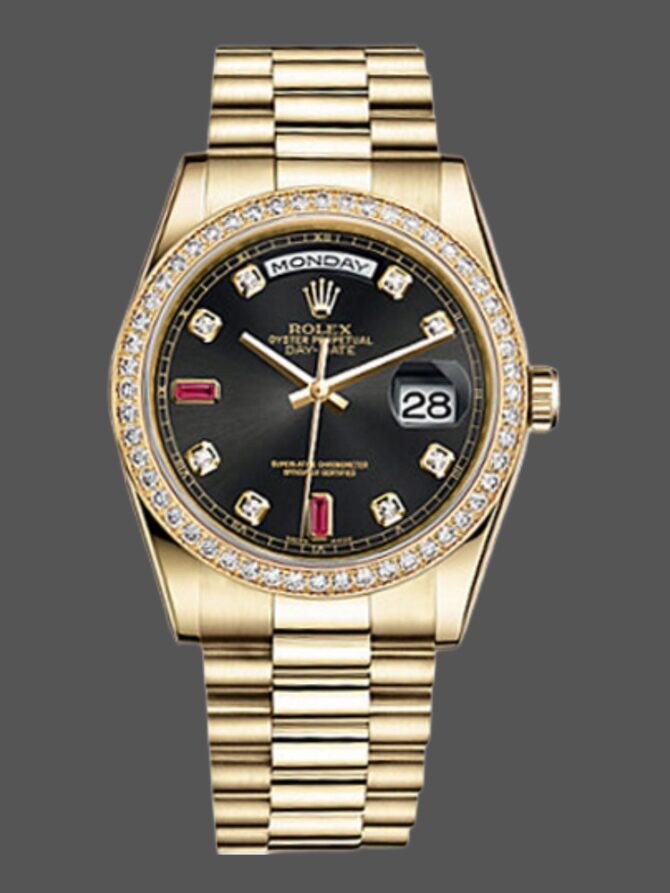 Replica Rolex Day-Date 118348 Silver Diamond Dial 36mm Unisex Watch