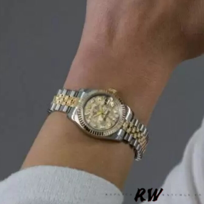 Rolex Datejust 179173 Jubilee Crystal Grey and Champagne Dial 26MM Lady Replica Watch