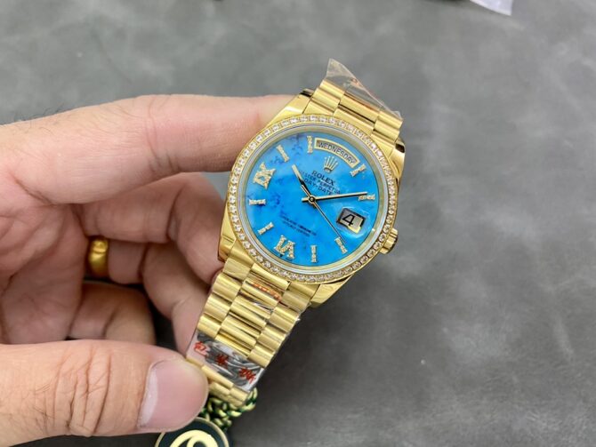 Replica Rolex Day-Date 128348RBR Dark Grey Dial Yellow Gold 36MM Unisex Watch