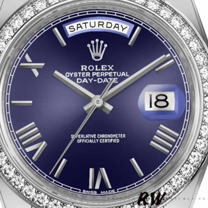 Replica Rolex Day-Date 228239 Diamond Paved Dial Fluted Bezel 40mm Mens Watch