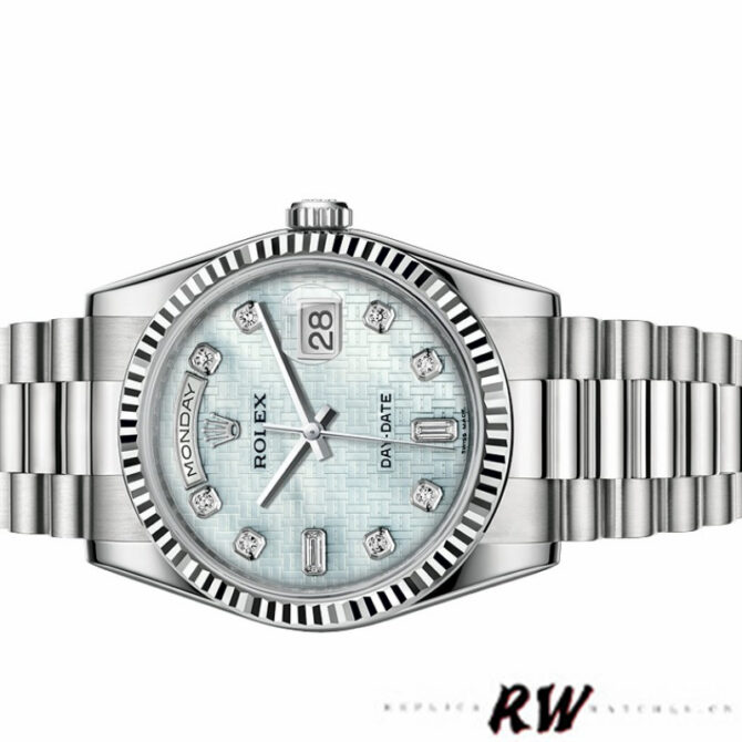 Replica Rolex Day-Date 118239 Mother of Pearl White Dial Fluted Bezel 36mm Unisex Watch
