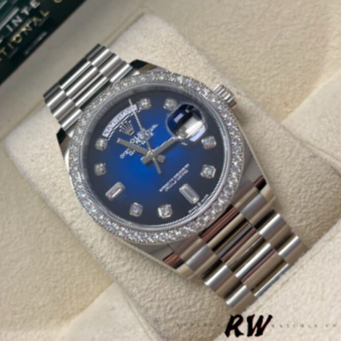 Replica Rolex Day-Date 128349RBR 0010 Blue Ombre Dial Diamond Bezel 36MM Unisex Watch