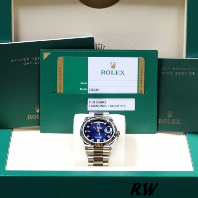 Replica Rolex Day-Date 128239 Blue Ombre Diamond Dial 36MM Unisex Watch