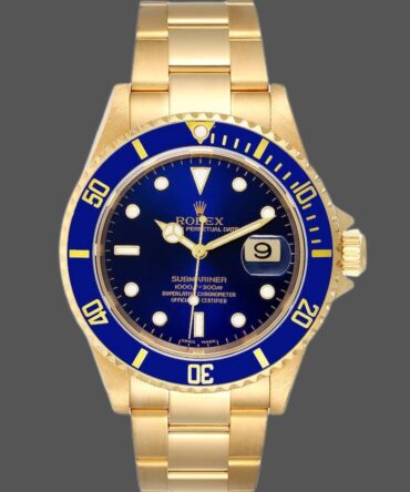 Rolex Submariner 16618 Yellow Gold Blue Dial 40mm Mens Replica Watch