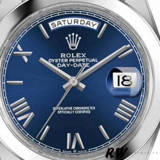 Replica Rolex Day-Date 228206 Blue Roman Numeral Dial Platinum 40MM Mens Watch