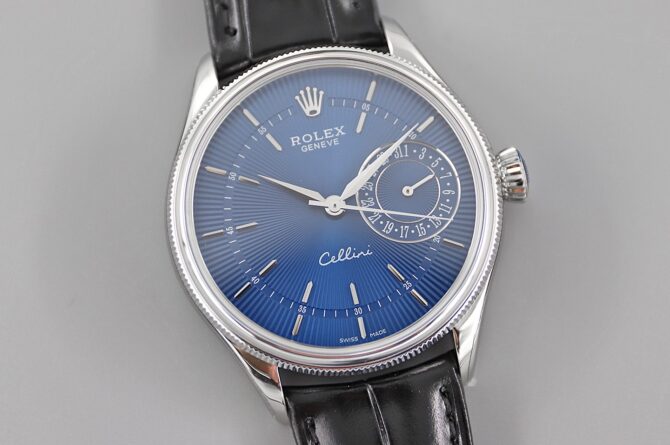 Rolex Cellini Date 50519 Blue Dial Blue Leather Strap 39MM Mens Replica Watch
